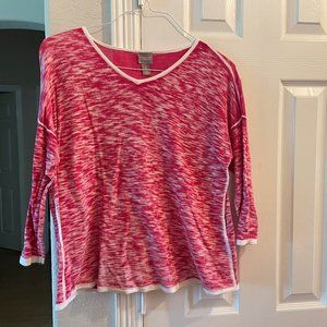 Chico's v neck 3/4 sleeve pink top L